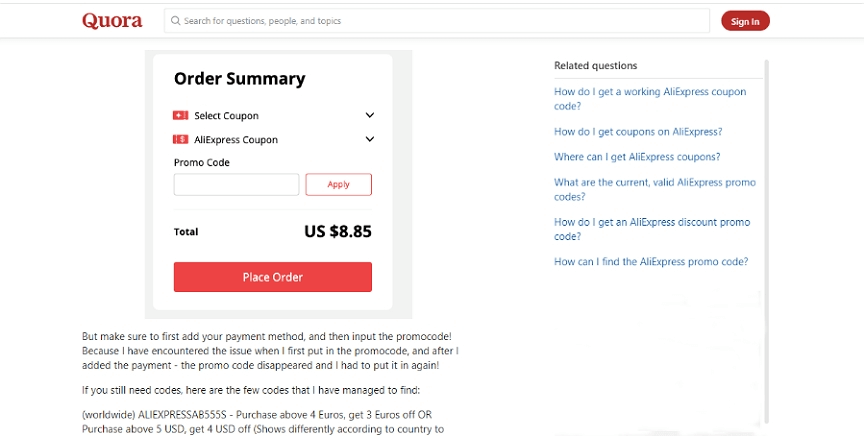 9.AliExpress coupon code