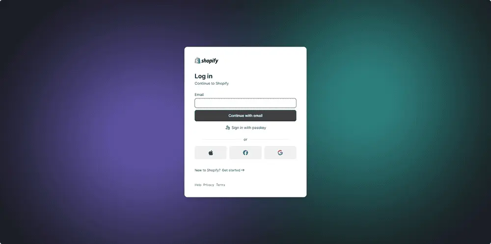 Log in Shopify 