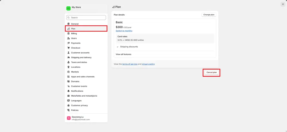 Shopify Plan Cancel